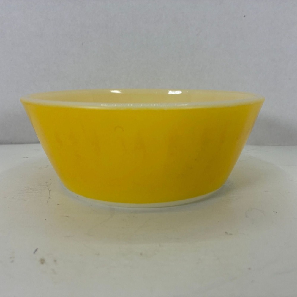 Vintage Fire King Yellow Milk Glass Bowl Heat Proof USA Shield Logo 5 Inch
